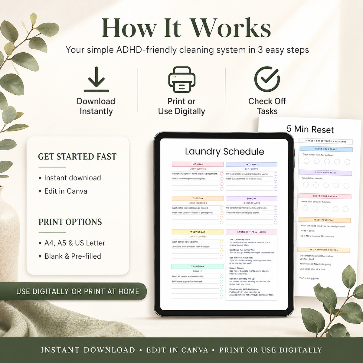 ADHD Cleaning Schedule & Checklist Printable