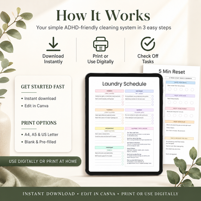 ADHD Cleaning Schedule & Checklist Printable