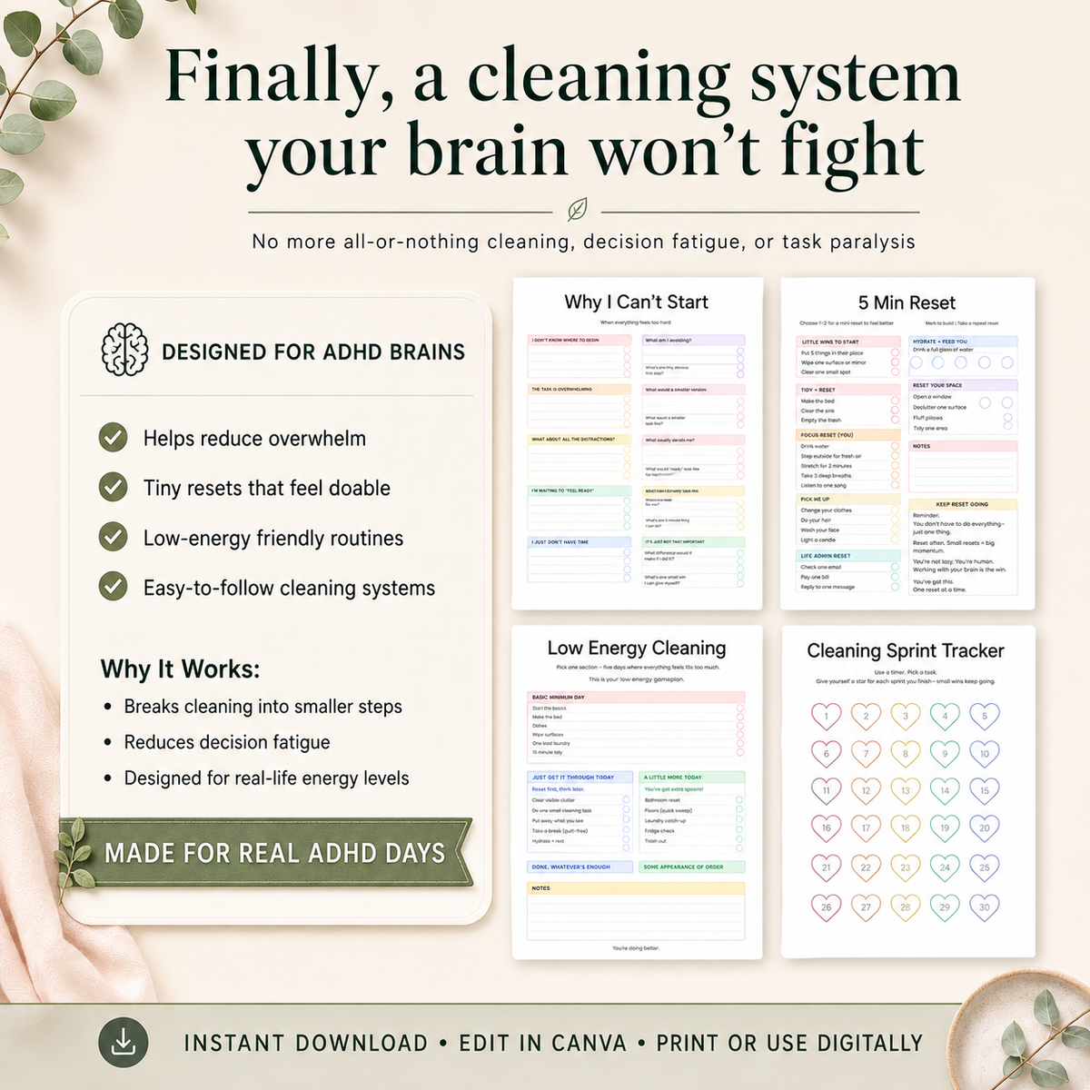 ADHD Cleaning Schedule & Checklist Printable