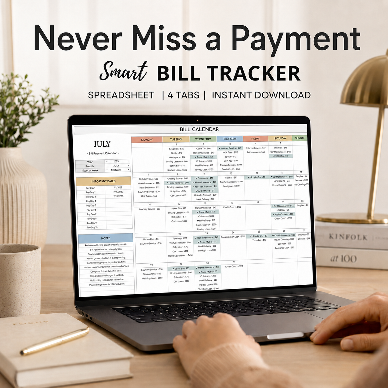 Smart Bill Tracker Spreadsheet