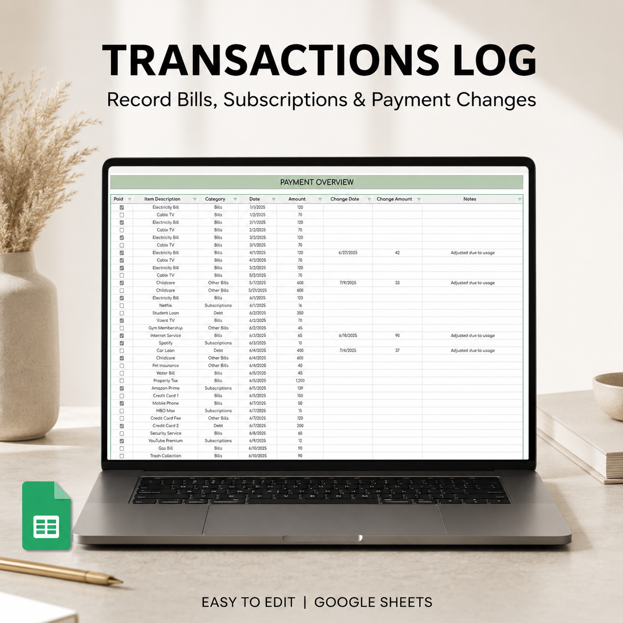 Smart Bill Tracker Spreadsheet